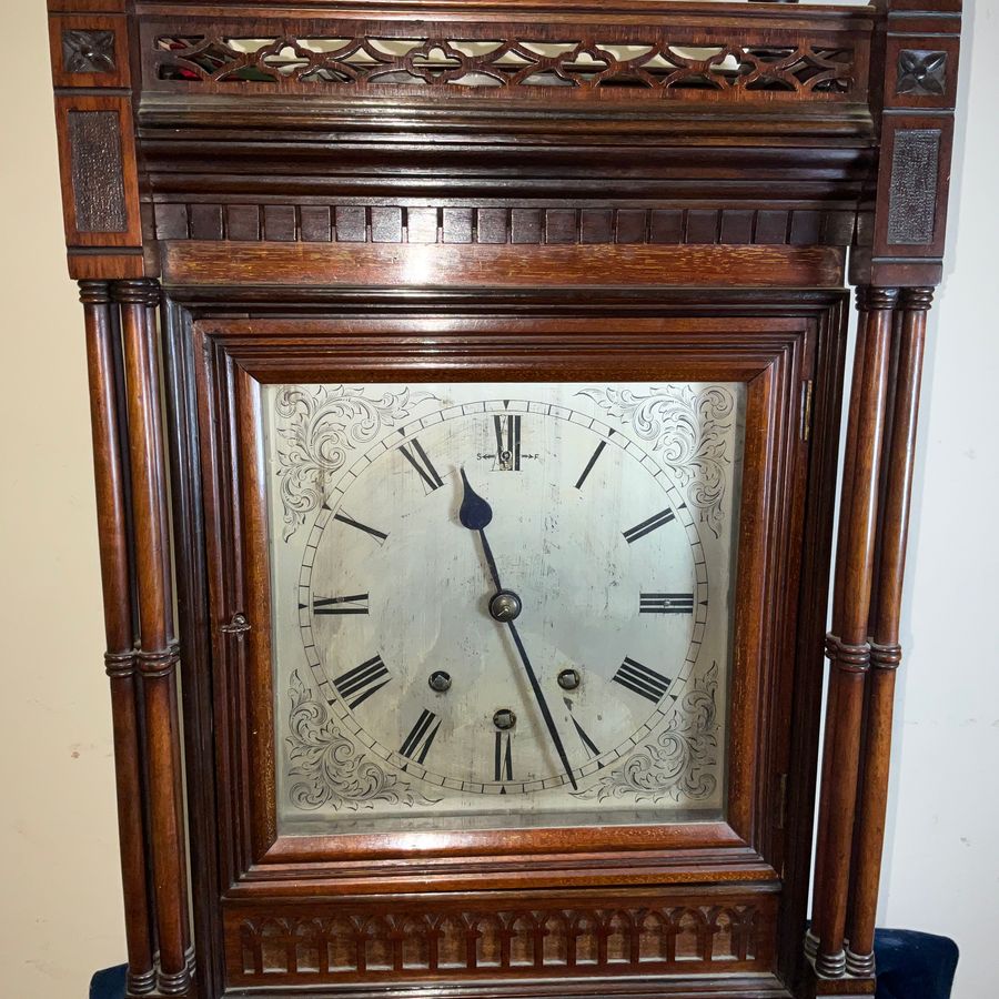 Antique Musical mahogany triple train on eight bells mantel clock