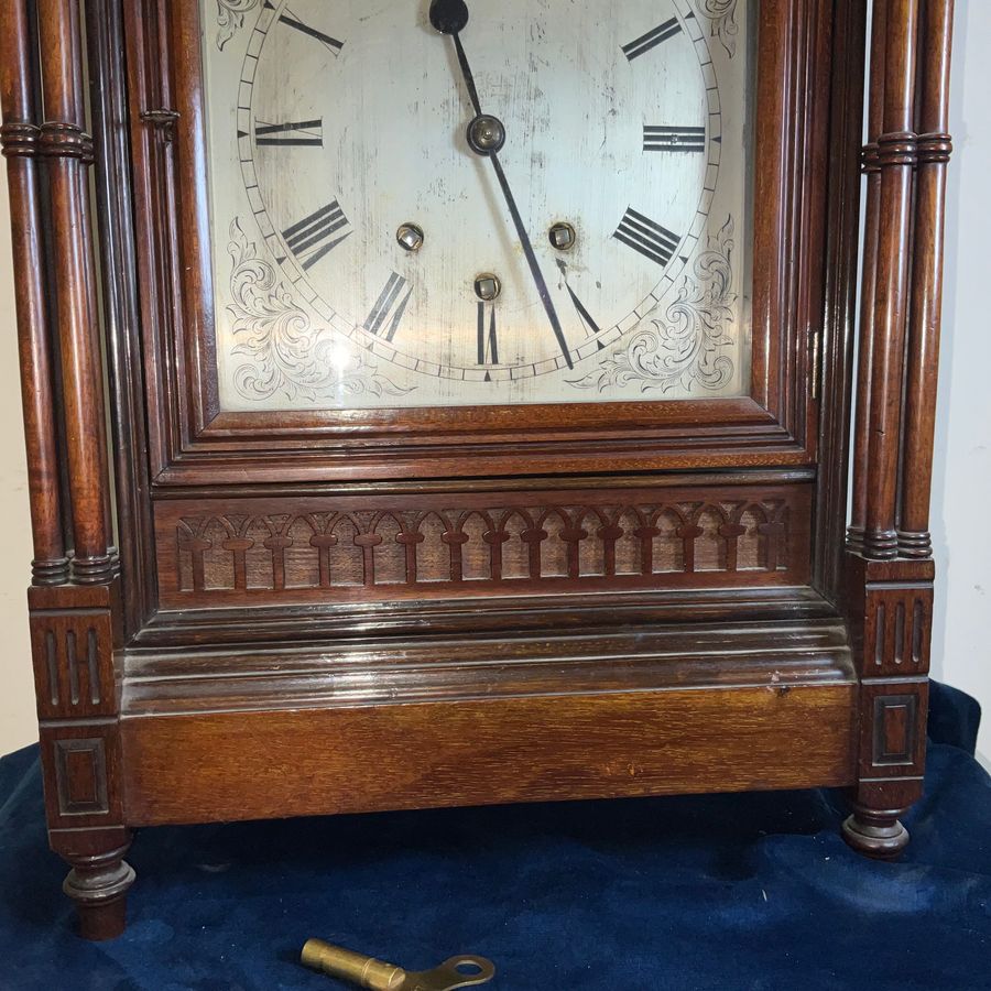 Antique Musical mahogany triple train on eight bells mantel clock