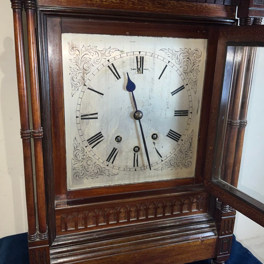 Antique Musical mahogany triple train on eight bells mantel clock