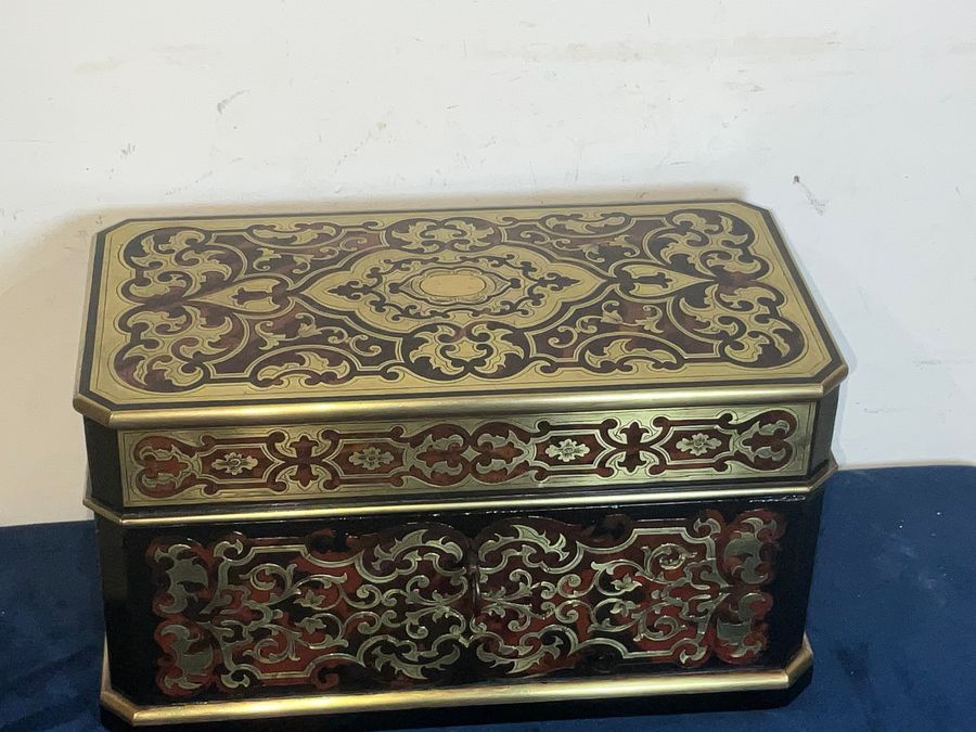 Antique Antique French Boulle Tea Caddy Box - Key - Inner Cannisters - Sugar Dish 1820c