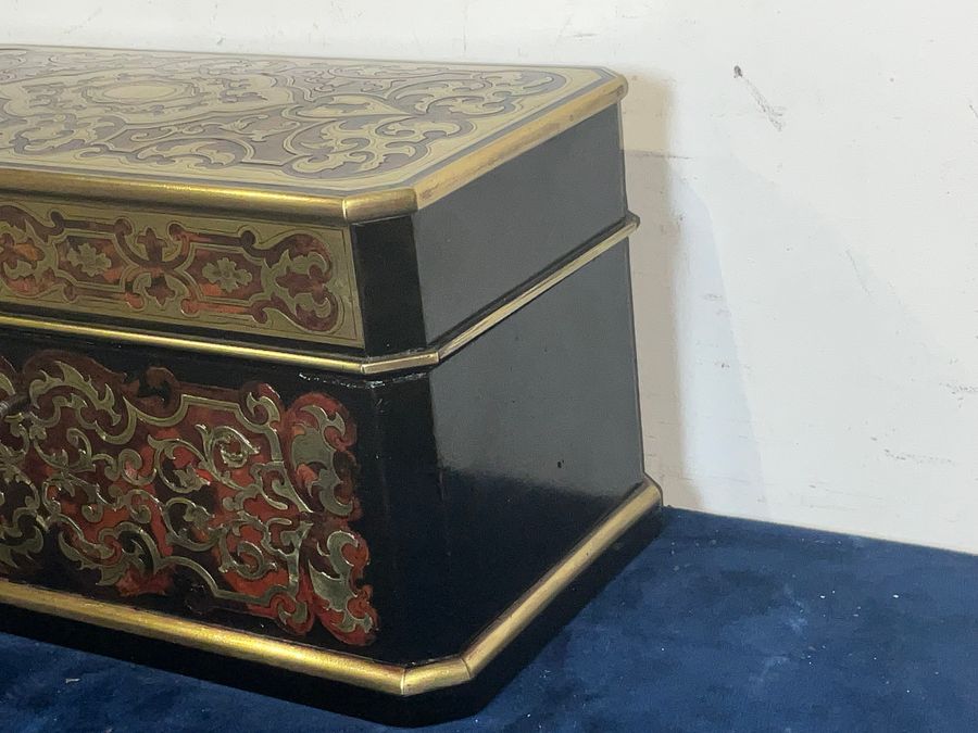 Antique Antique French Boulle Tea Caddy Box - Key - Inner Cannisters - Sugar Dish 1820c