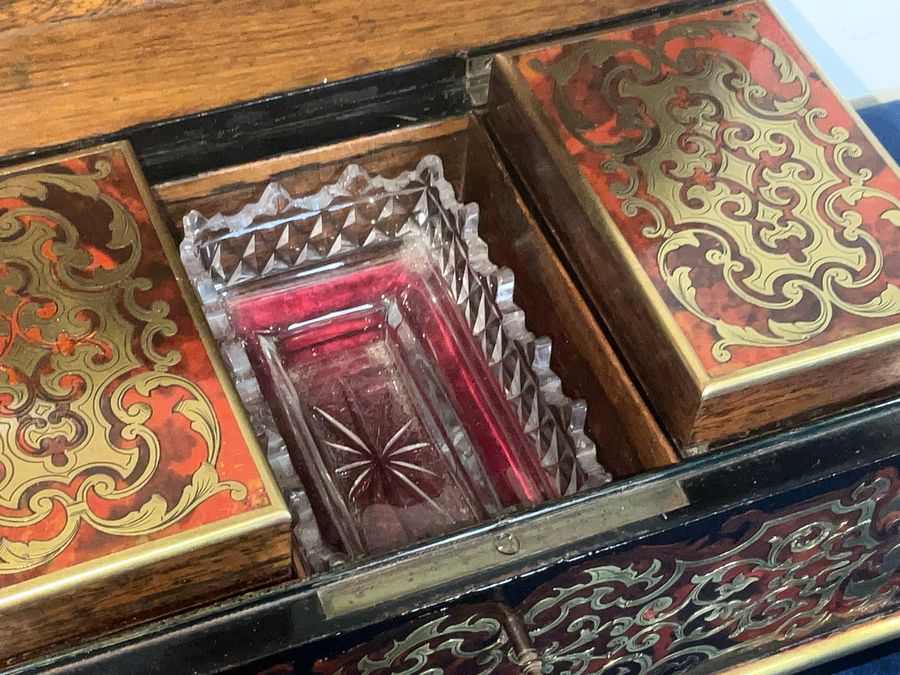 Antique Antique French Boulle Tea Caddy Box - Key - Inner Cannisters - Sugar Dish 1820c