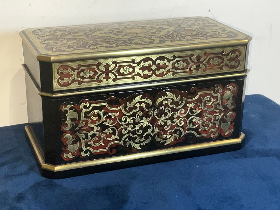 Antique Antique French Boulle Tea Caddy Box - Key - Inner Cannisters - Sugar Dish 1820c