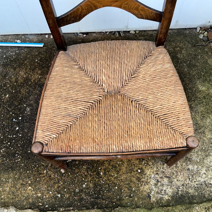 Antique ELM RUSH SEATED LADDER BACKED NURSING CHAIR 