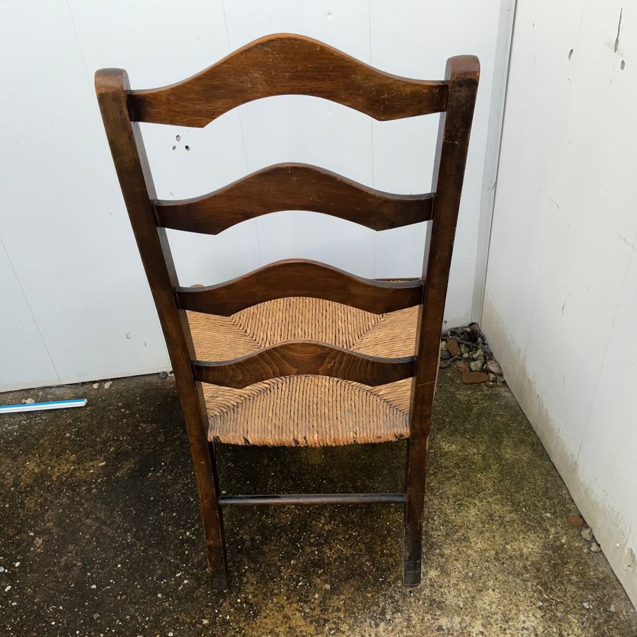 Antique ELM RUSH SEATED LADDER BACKED NURSING CHAIR 