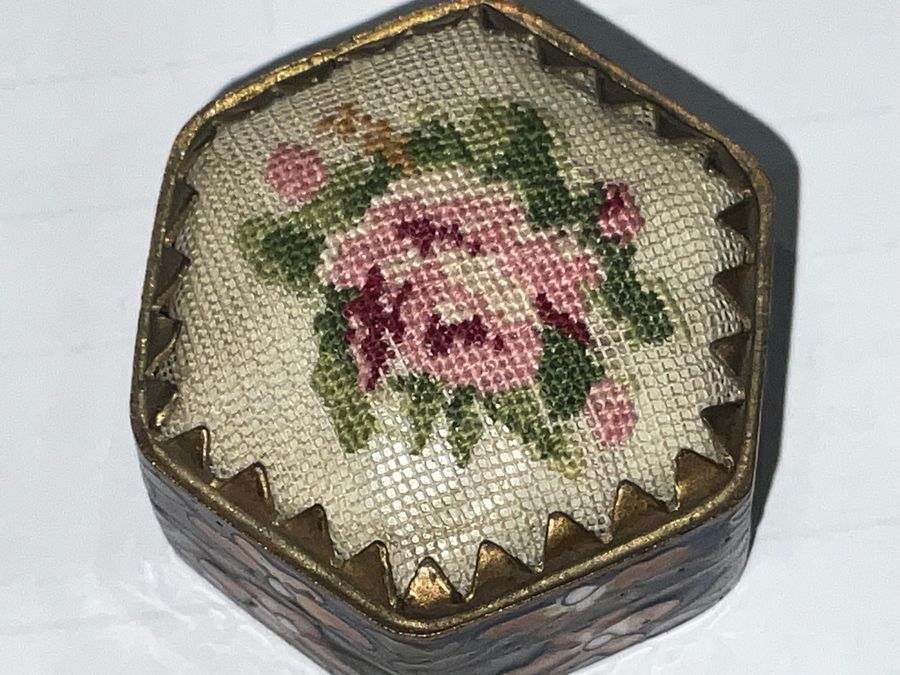 Antique ENAMELLED PIN/CUSHION BOX