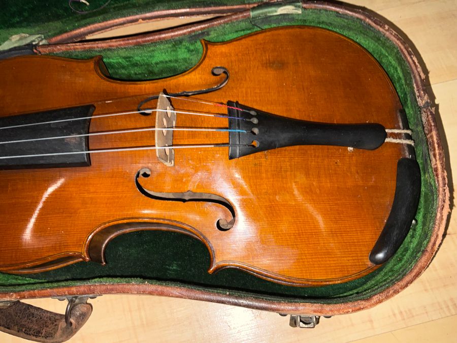 Antique Violin &  Alligator Skin Case & Violins Bow