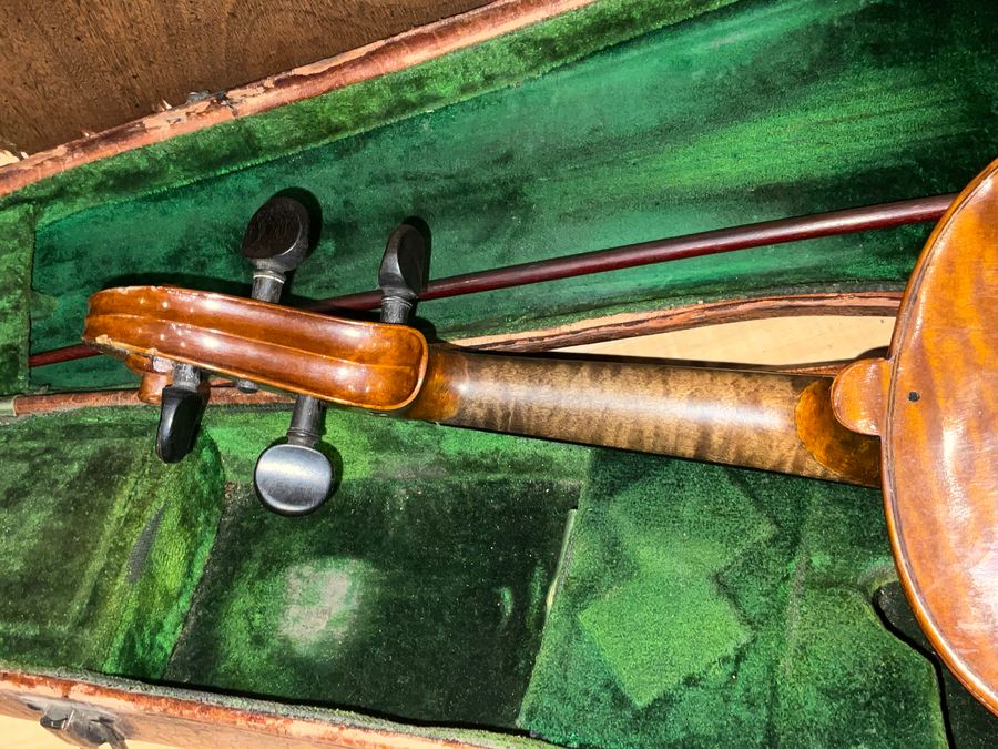 Antique Violin &  Alligator Skin Case & Violins Bow