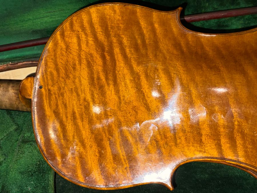 Antique Violin &  Alligator Skin Case & Violins Bow