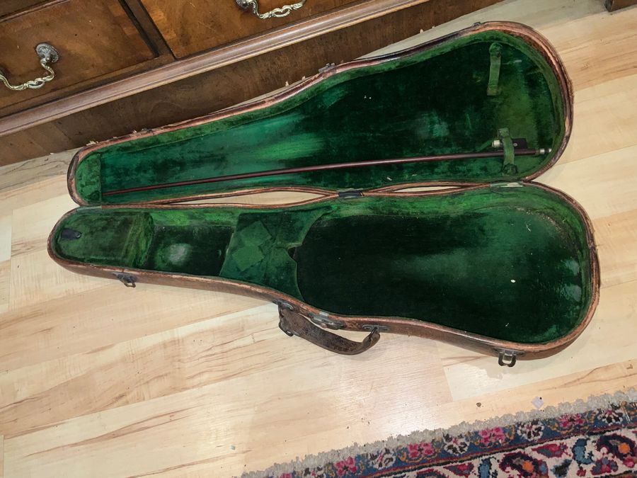 Antique Violin &  Alligator Skin Case & Violins Bow