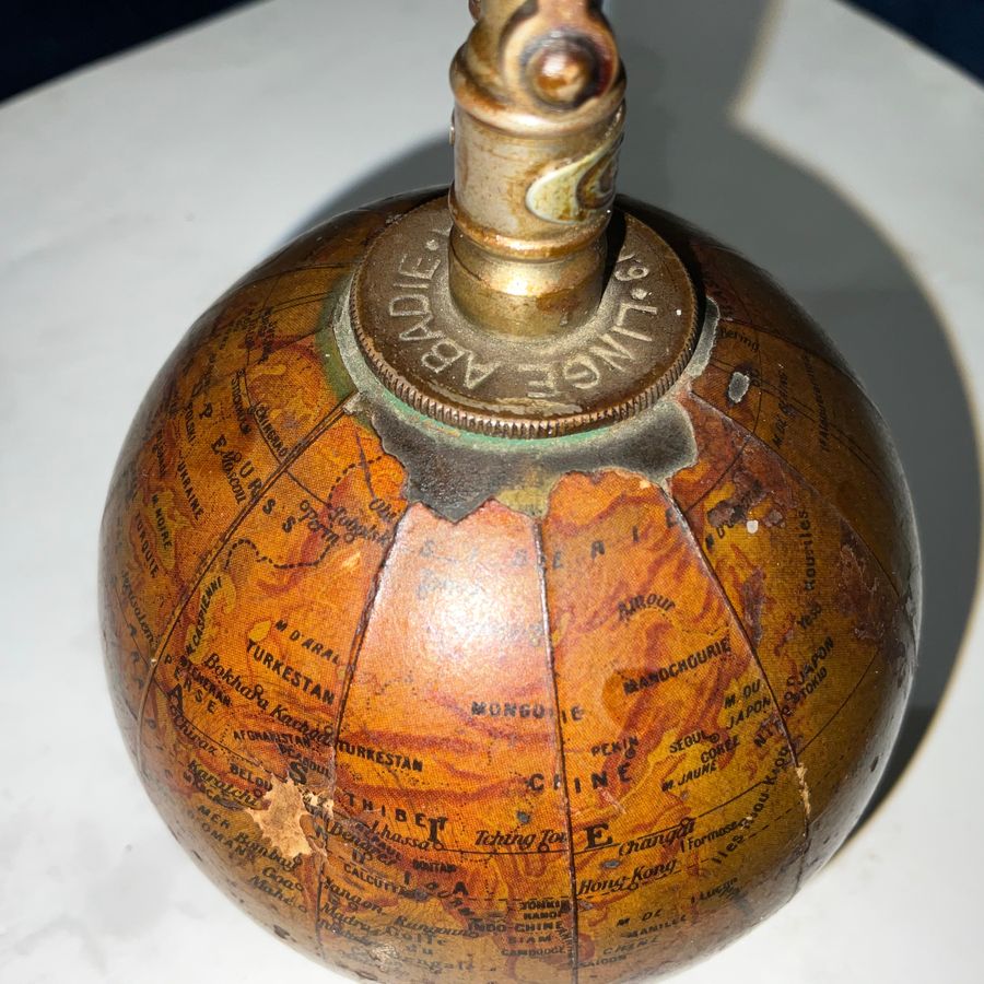 Antique J. Forest 3-Inch Terrestrial Globe Cigarette Lighter Paris: c. 1914-24 5.5 inches high