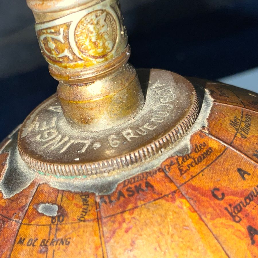 Antique J. Forest 3-Inch Terrestrial Globe Cigarette Lighter Paris: c. 1914-24 5.5 inches high