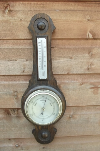 Barometer thermometer oak wall hanging
