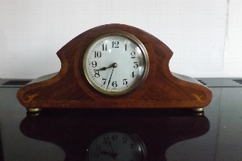 Clock mantel french movement mahogany cased with inlay Edwardian.--TS