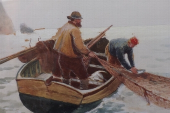 Antique Water Colour of The Toilers of the sea, painting by R Douglas