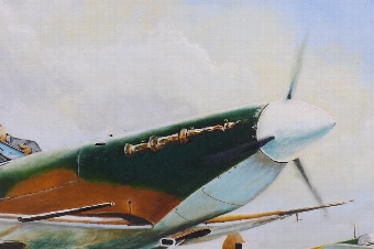 Antique RAF 2ww pilot and his Fighter Plane the Hurricane Framed Oil Painting