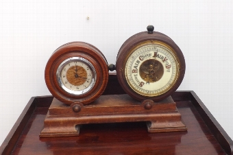 Clock & Barometer desk top item in oak & mahogany circa early 1900's, SB