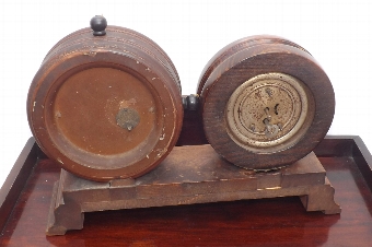 Antique Clock & Barometer desk top item in oak & mahogany circa early 1900's, SB