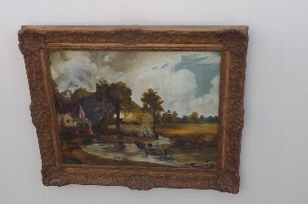 Painting of Victorian scene behind glass signed by artist in superb frame