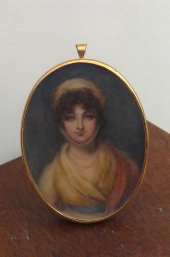 original oil painting in miniature of Georgian dressed Lady nicely framed