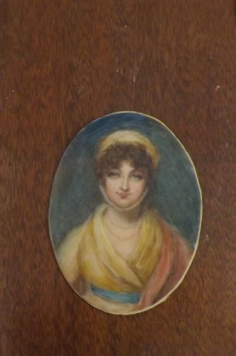Antique original oil painting in miniature of Georgian dressed Lady nicely framed