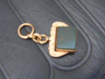 Antique Gold 9ct watch chain fob with precious stone 