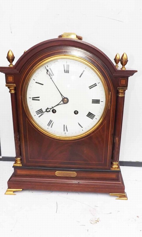 Antique antique bracket clock late Victorian mahogany with inlay case