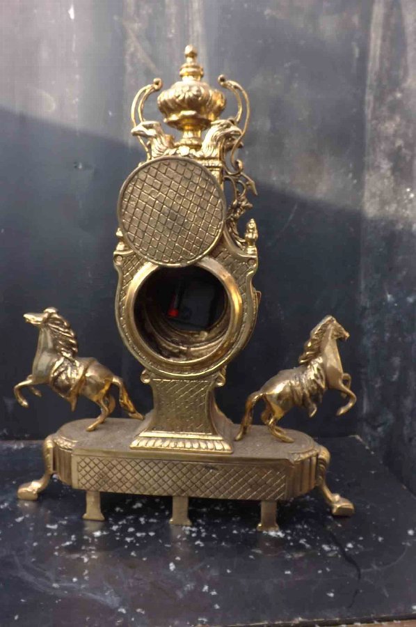 Antique mantle clock large brass horses and eagles mounts ANTIQUES.CO
