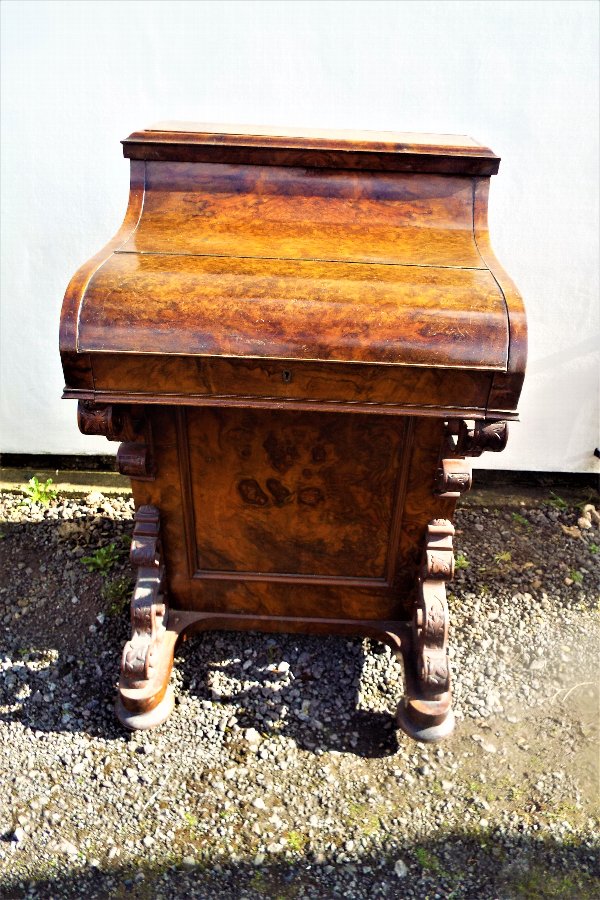 Antique Antique Burr Walnut Pop Up Davenport Desk C 1860