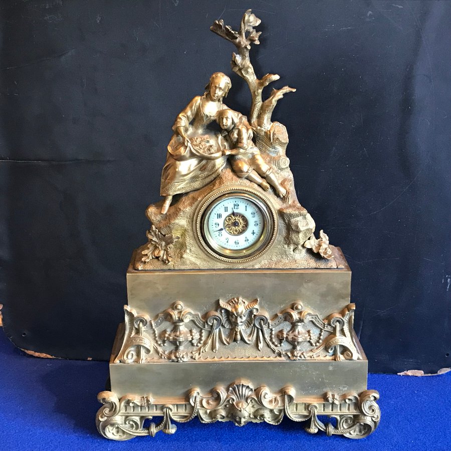 Antique Antique French Mantle Clock Bronze Ormolu 8 Day 19th century