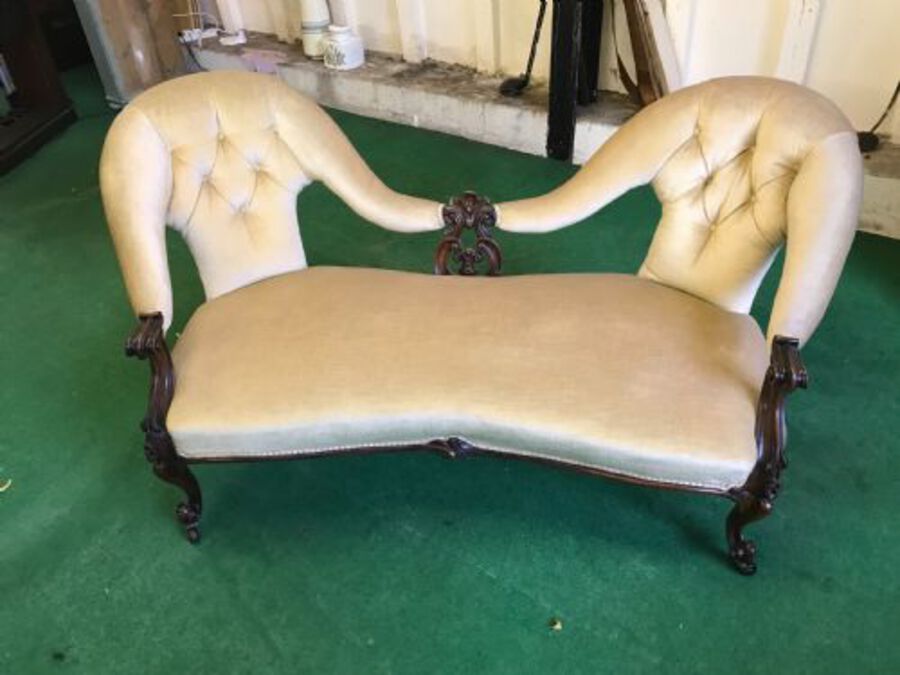 Antique Sofa settee open armed framed mid Victorian 