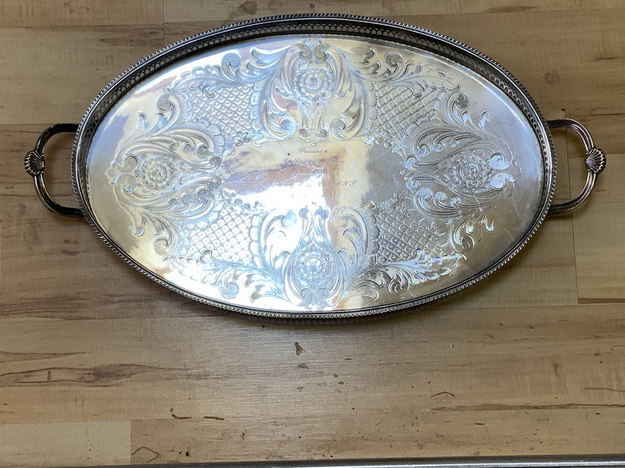 Antique RAF Officers silver plate tray, presentation from his fellow officers 