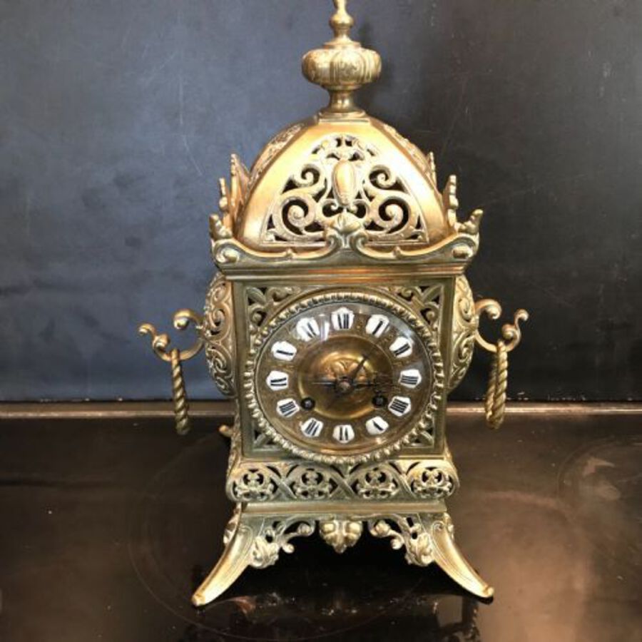 Antique Chinese pagoda styled gilt brass clock 