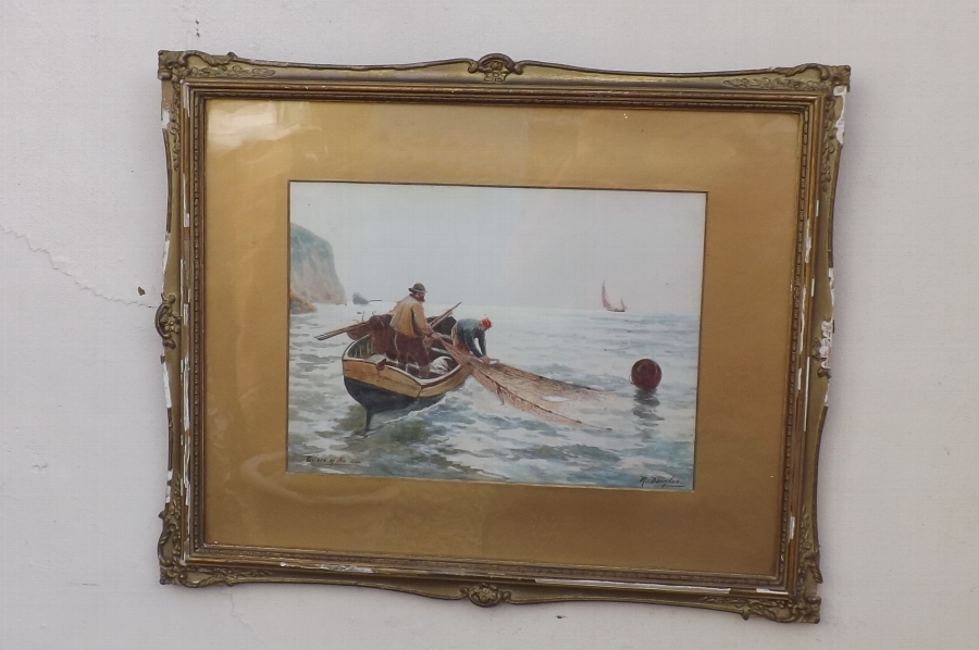 Antique Water Colour of The Toilers of the sea, painting by R Douglas