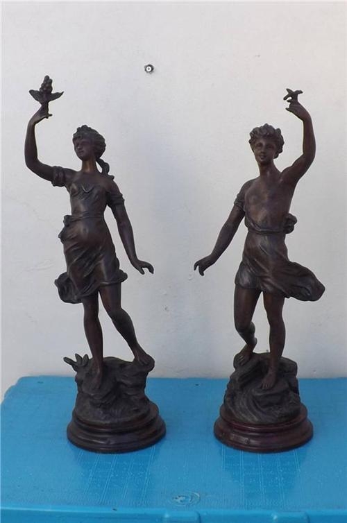 Antique Figures of man & woman spelter content circa 19th century  by L Guillerniu. B28