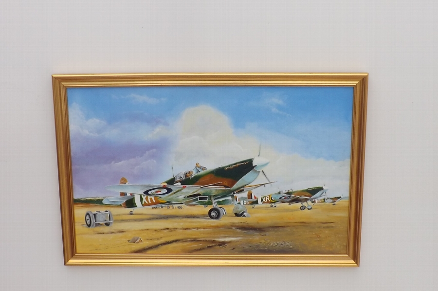 Antique RAF 2ww pilot and his Fighter Plane the Hurricane Framed Oil Painting