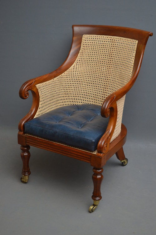 William IV Bergere Library Armchair with leather cushion sn2024