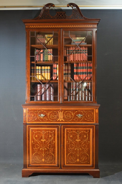 Superb Edwardian Inlaid Secretaire Bookcase by Edwards and Roberts sn2873