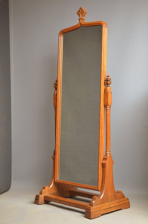 Unusual Victorian Oak Cheval Mirror sn2912