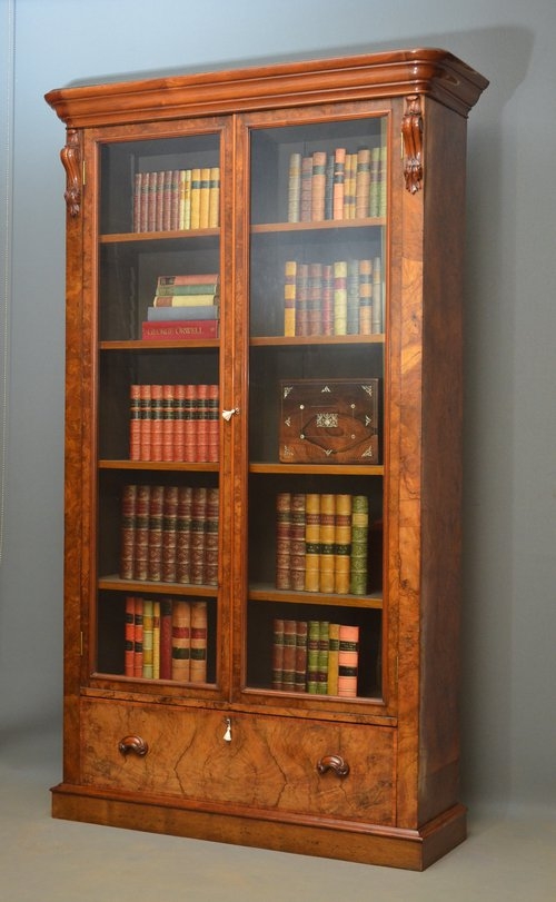 Victorian Burr Walnut Glazed Bookcase Sn2988