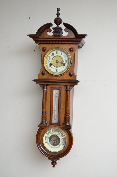 Unusual Late Victorian Wall Clock With Barometer sn073 