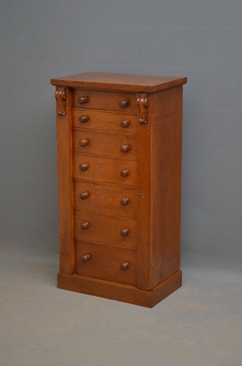 Small Victorian Oak Wellington Chest of Drawers Sn3149 