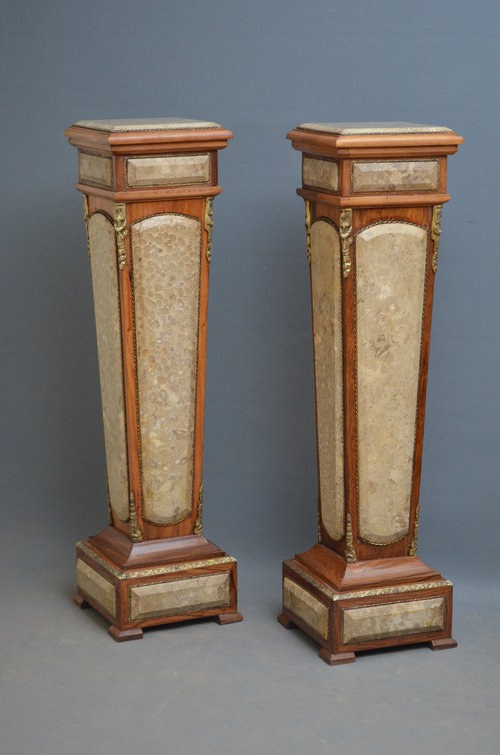 Stylish Walnut and Marble Columns -torchers sn3270