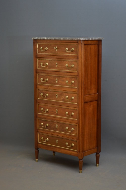 Slim and Tall Continental Walnut Chest of Drawers  Sn3089 