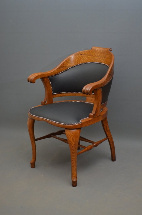 Victorian Oak Office Chair - Desk Chair Sn3153 