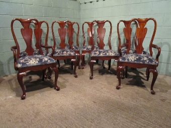ANTIQUE SET EIGHT QUEEN ANNE MAHOGANY DINING CHAIRS W7099/8.10