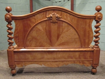 Antique ANTIQUE VICTORIAN SATIN BIRCH HALF TESTER (DOUBLE) BED C1880 W7130/15.10