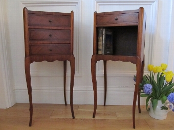 Antique ANTIQUE FRENCH PAIR MAHOGANY PARQUETRY BEDSIDE CHESTS BY HUGNET PARIS WJ10/1.4 