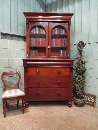 Antique Victorian Mahogany Bookcase on Chest of Drawers c1860 w7543/2.9