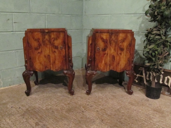 Antique Pair Italian Burr Walnut Bedside Cabinets 